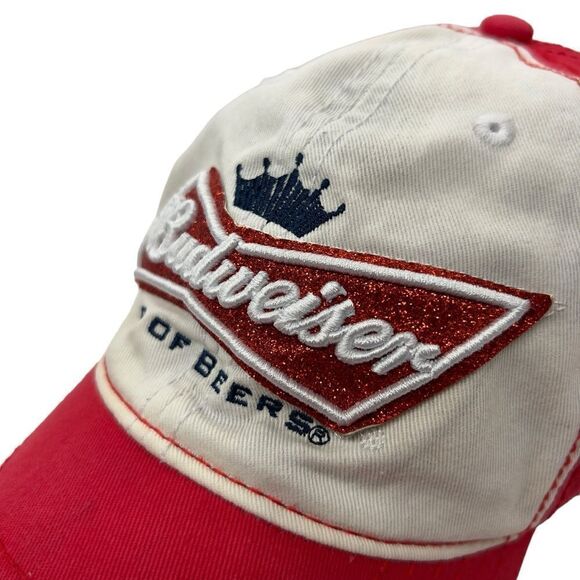 Y2k sparkles Budweiser Baseball Cap Red/Blue Adjustable Strap Hat - Picture 2 of 12